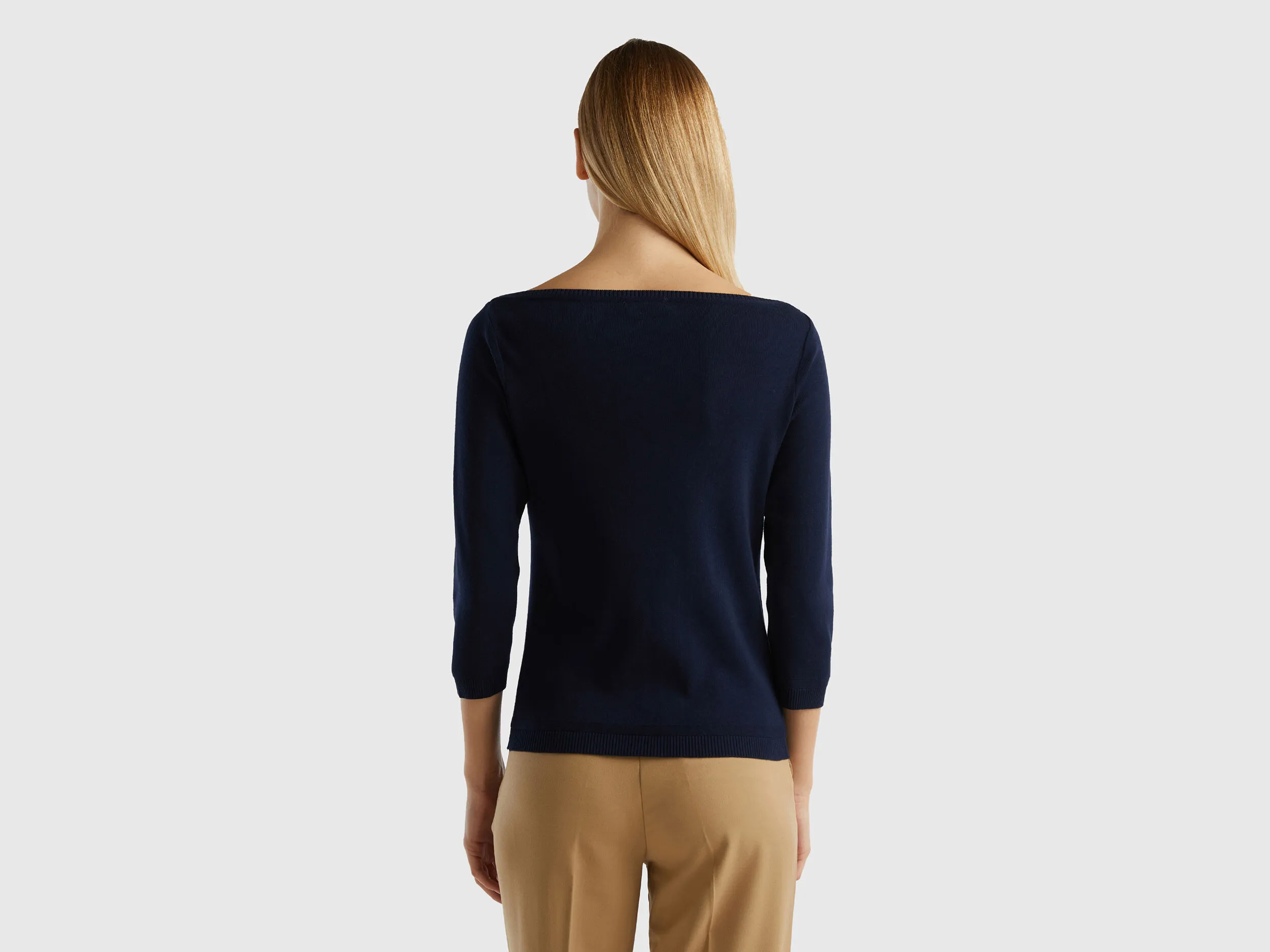 100% cotton boat neck sweater - Dark Blue | Benetton