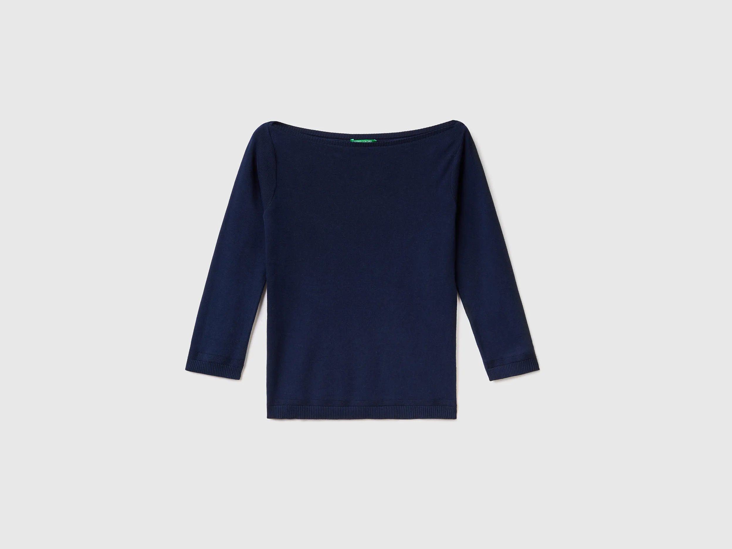 100% cotton boat neck sweater - Dark Blue | Benetton