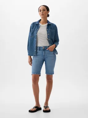 9 Mid Rise Denim Bermuda Shorts