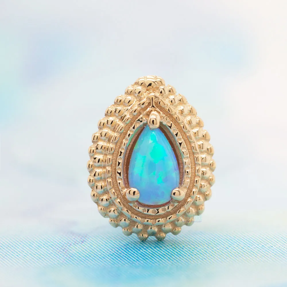 Afghan Pear Threaded End in Gold with Sky Blue Opal