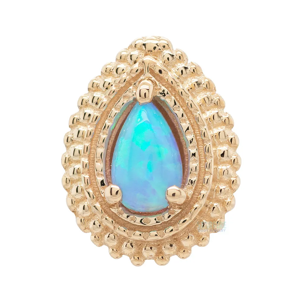 Afghan Pear Threaded End in Gold with Sky Blue Opal