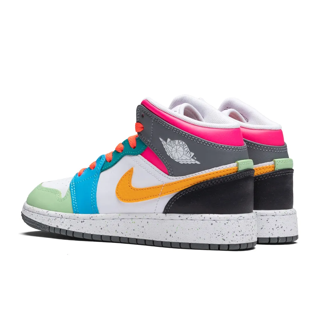 Air Jordan 1 Mid SE (GS) - White/Taxi/Dark Shadow/Hyper Pink