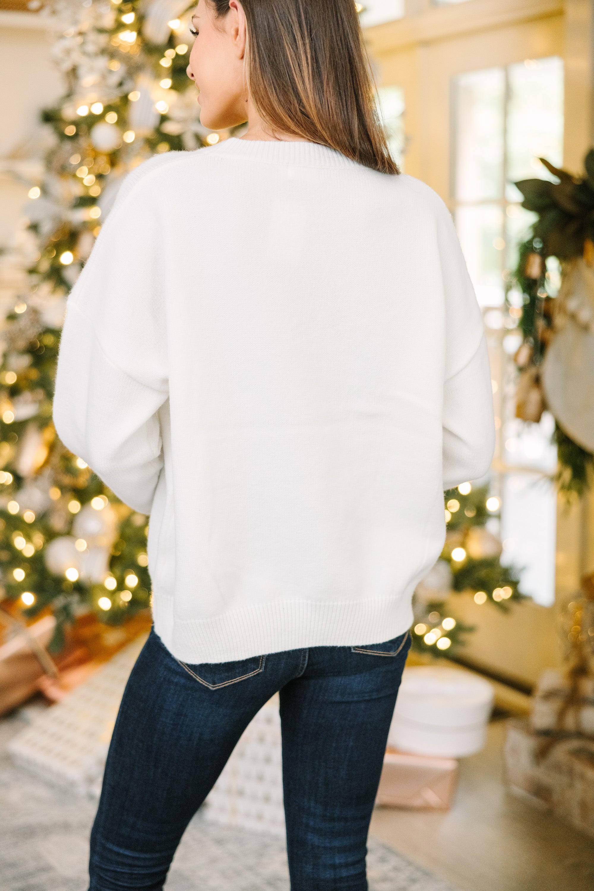 All Cheer Cream White Script Sweater