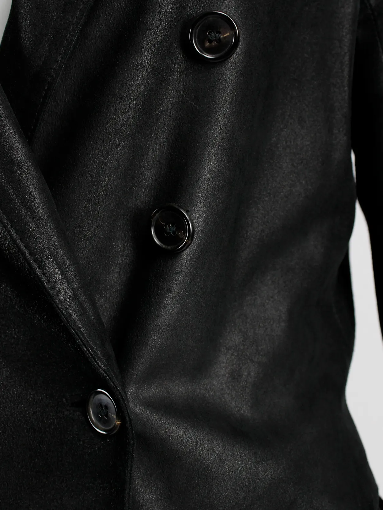 Ann Demeulemeester black leather double breasted coat