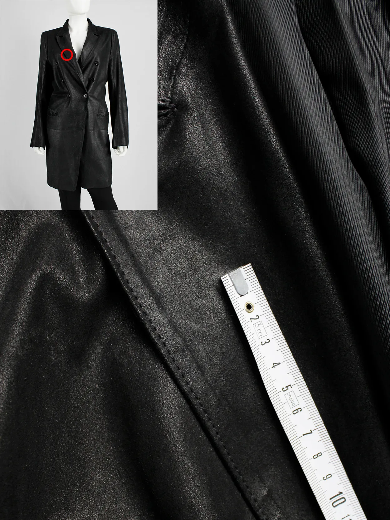 Ann Demeulemeester black leather double breasted coat