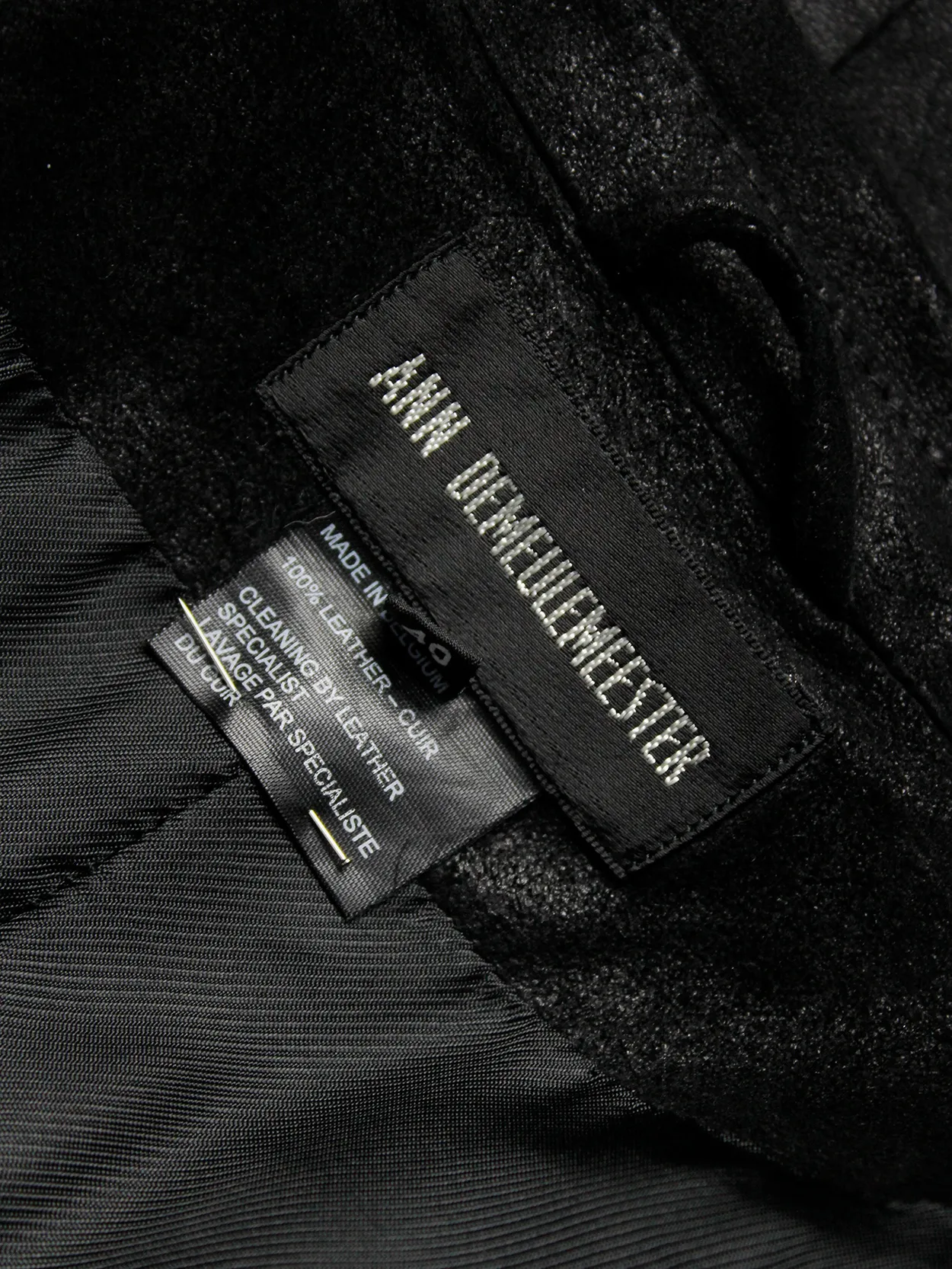 Ann Demeulemeester black leather double breasted coat