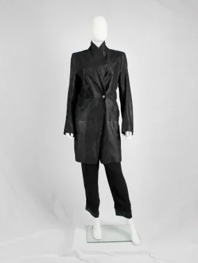 Ann Demeulemeester black leather double breasted coat