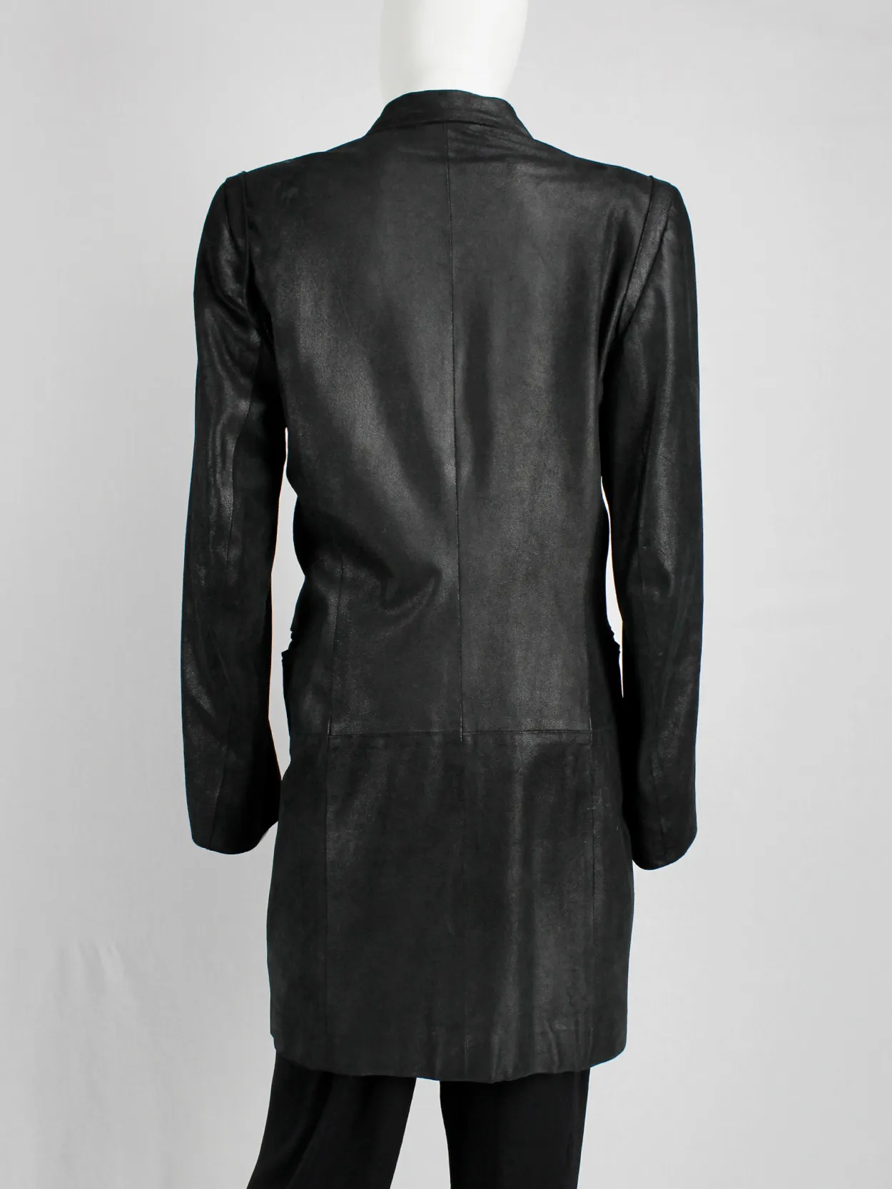 Ann Demeulemeester black leather double breasted coat