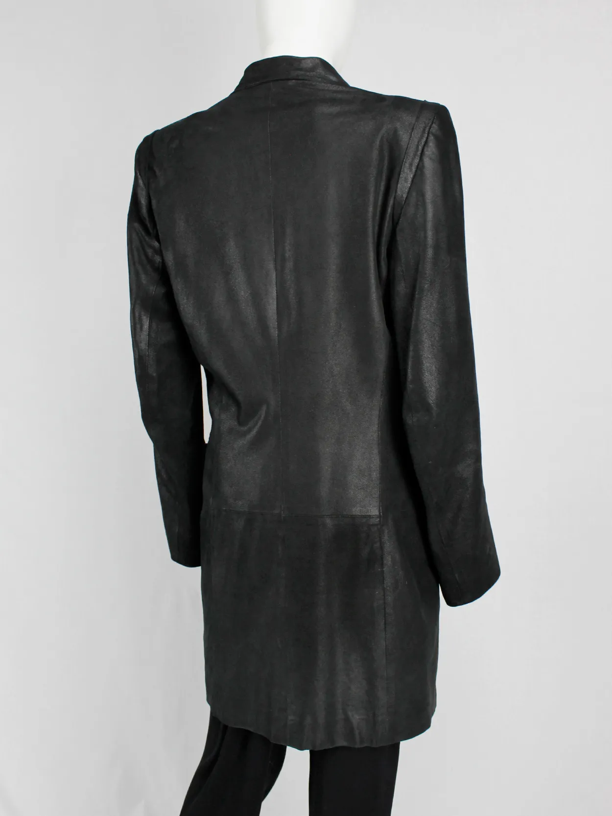 Ann Demeulemeester black leather double breasted coat