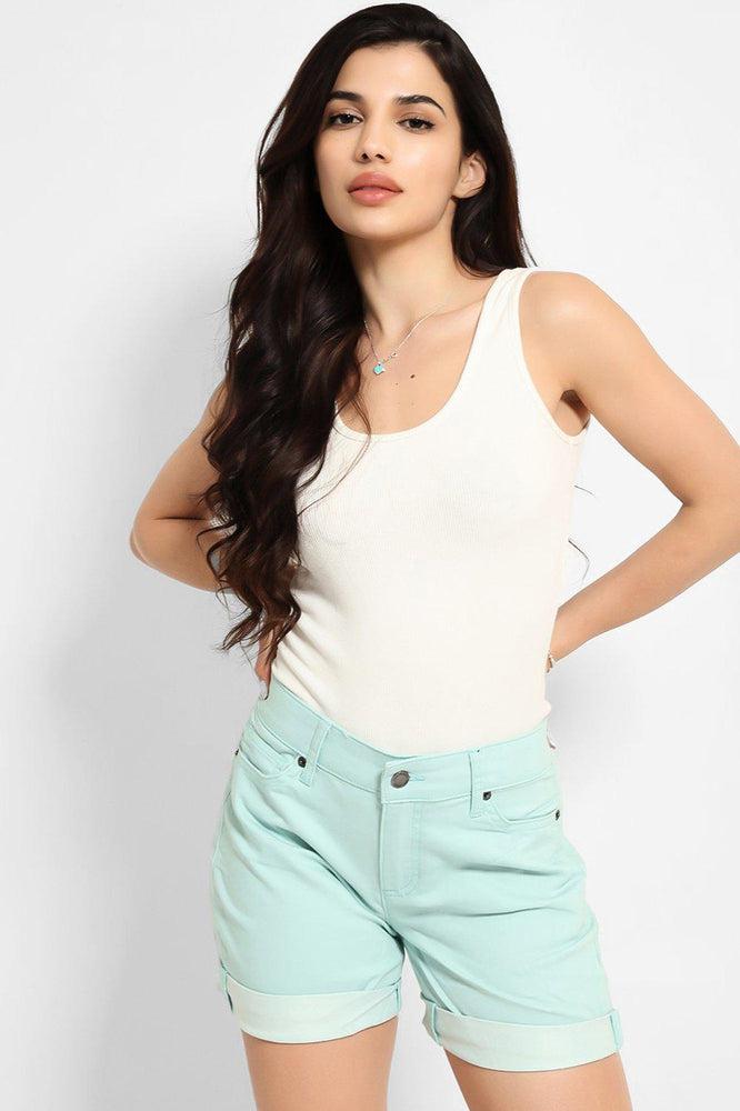 Aqua Mid-Rise Rolled Hem Denim Hotpants