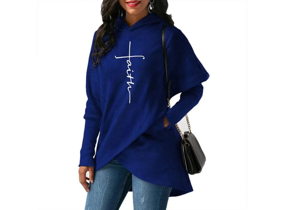 Autumn Winter Women Hoodies Sweatshirts Casual Faith Cross Embroidered Pullovers Long Sleeve Hoodies Famale Christmas Warm Tops|