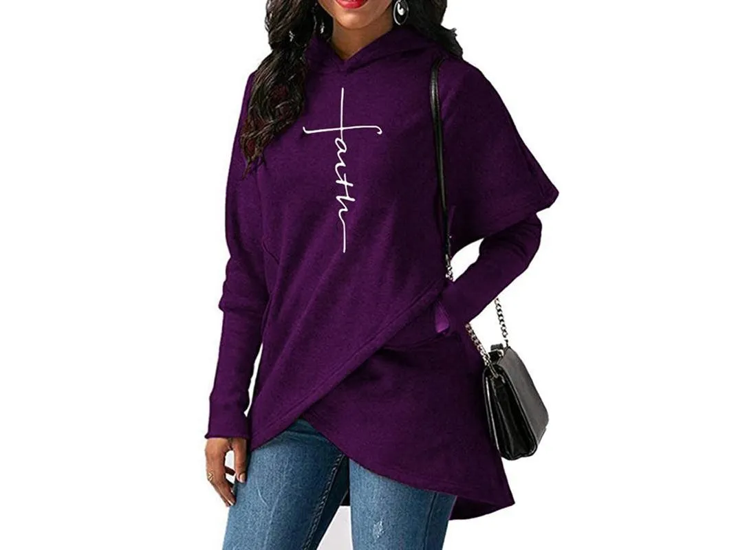 Autumn Winter Women Hoodies Sweatshirts Casual Faith Cross Embroidered Pullovers Long Sleeve Hoodies Famale Christmas Warm Tops|