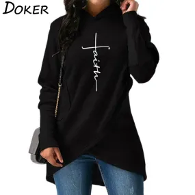 Autumn Winter Women Hoodies Sweatshirts Casual Faith Cross Embroidered Pullovers Long Sleeve Hoodies Famale Christmas Warm Tops|