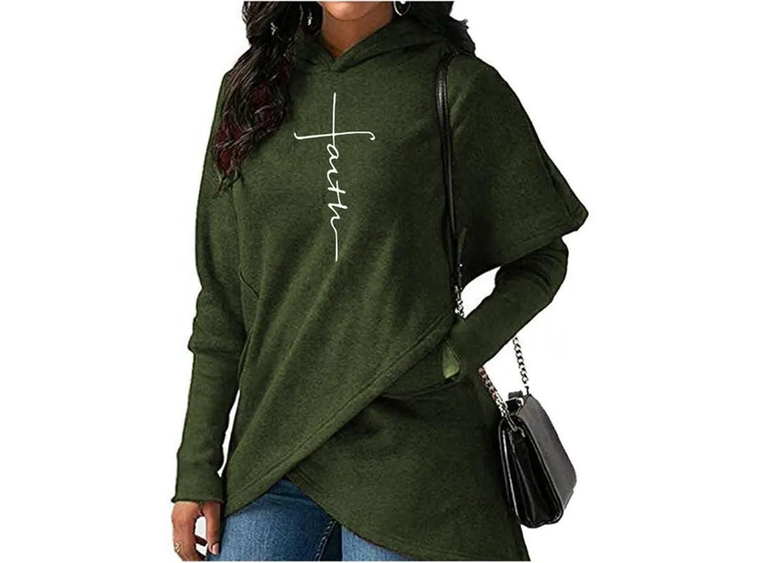 Autumn Winter Women Hoodies Sweatshirts Casual Faith Cross Embroidered Pullovers Long Sleeve Hoodies Famale Christmas Warm Tops|