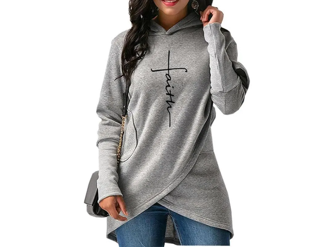 Autumn Winter Women Hoodies Sweatshirts Casual Faith Cross Embroidered Pullovers Long Sleeve Hoodies Famale Christmas Warm Tops|