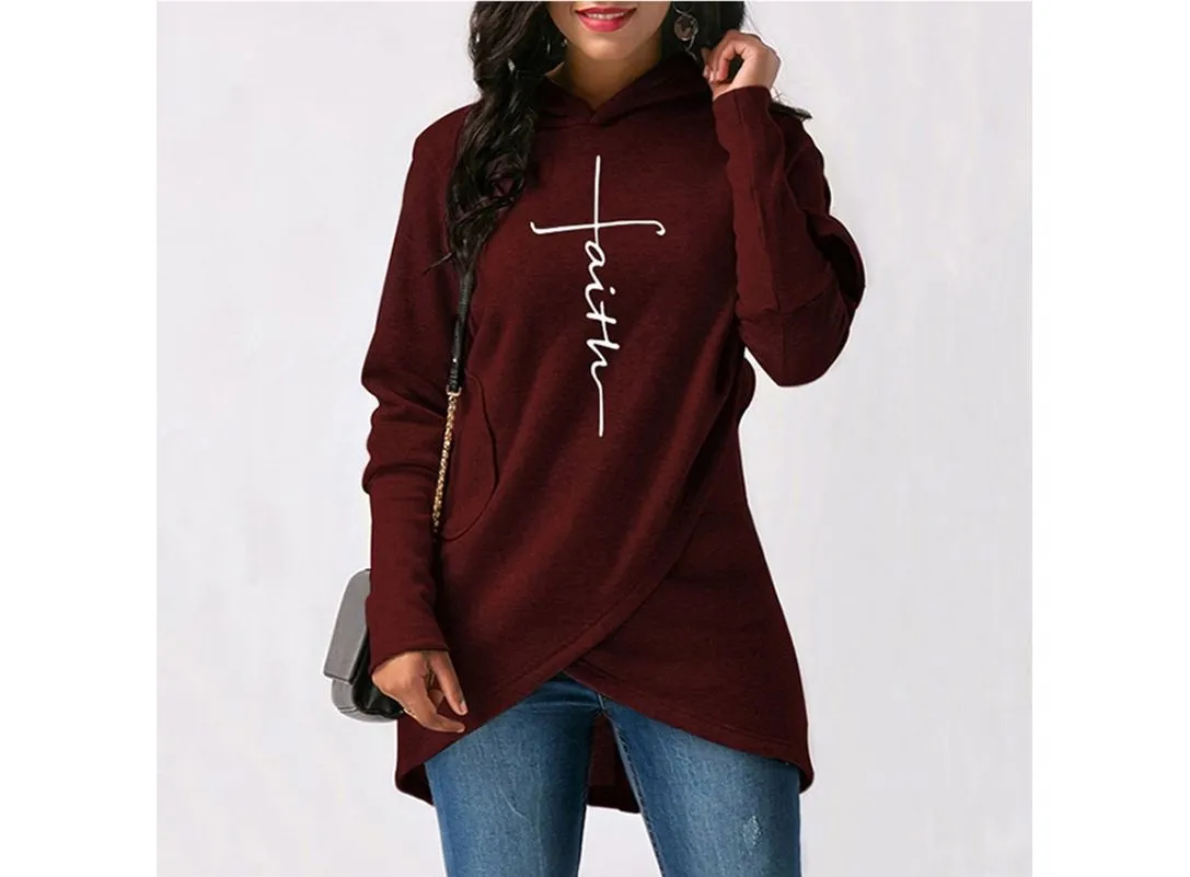 Autumn Winter Women Hoodies Sweatshirts Casual Faith Cross Embroidered Pullovers Long Sleeve Hoodies Famale Christmas Warm Tops|