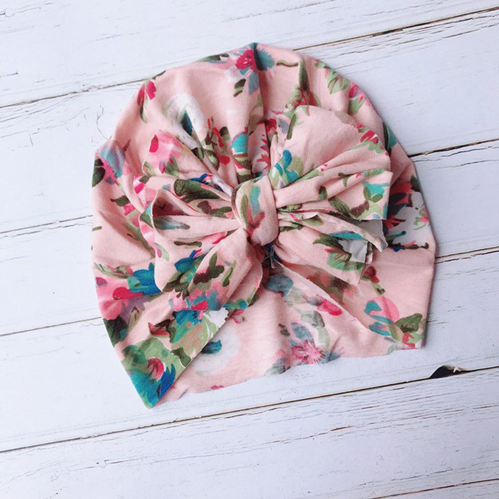 Baby Top Knot Bow Turban — Pink Floral