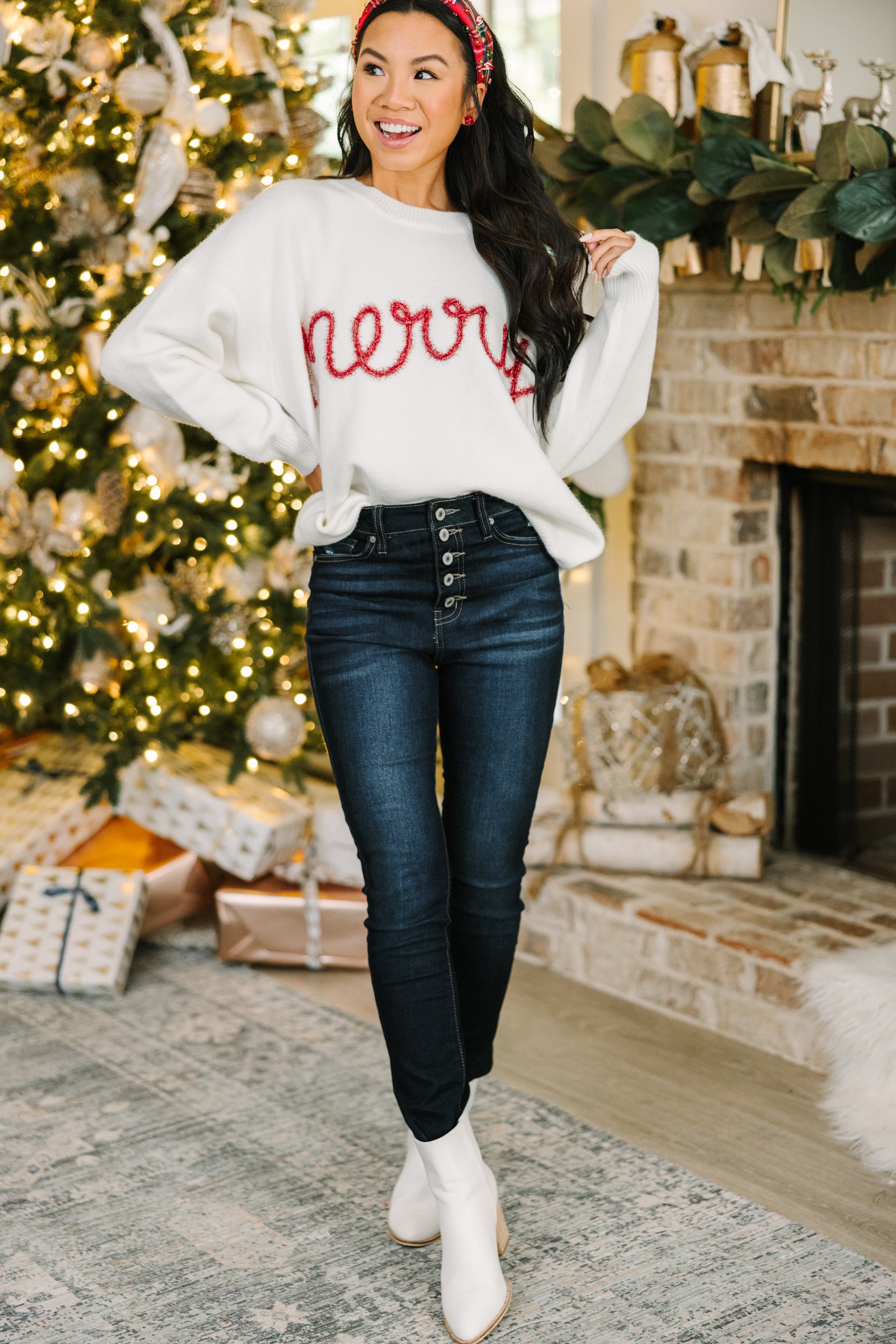 Be Merry Cream White Script Sweater