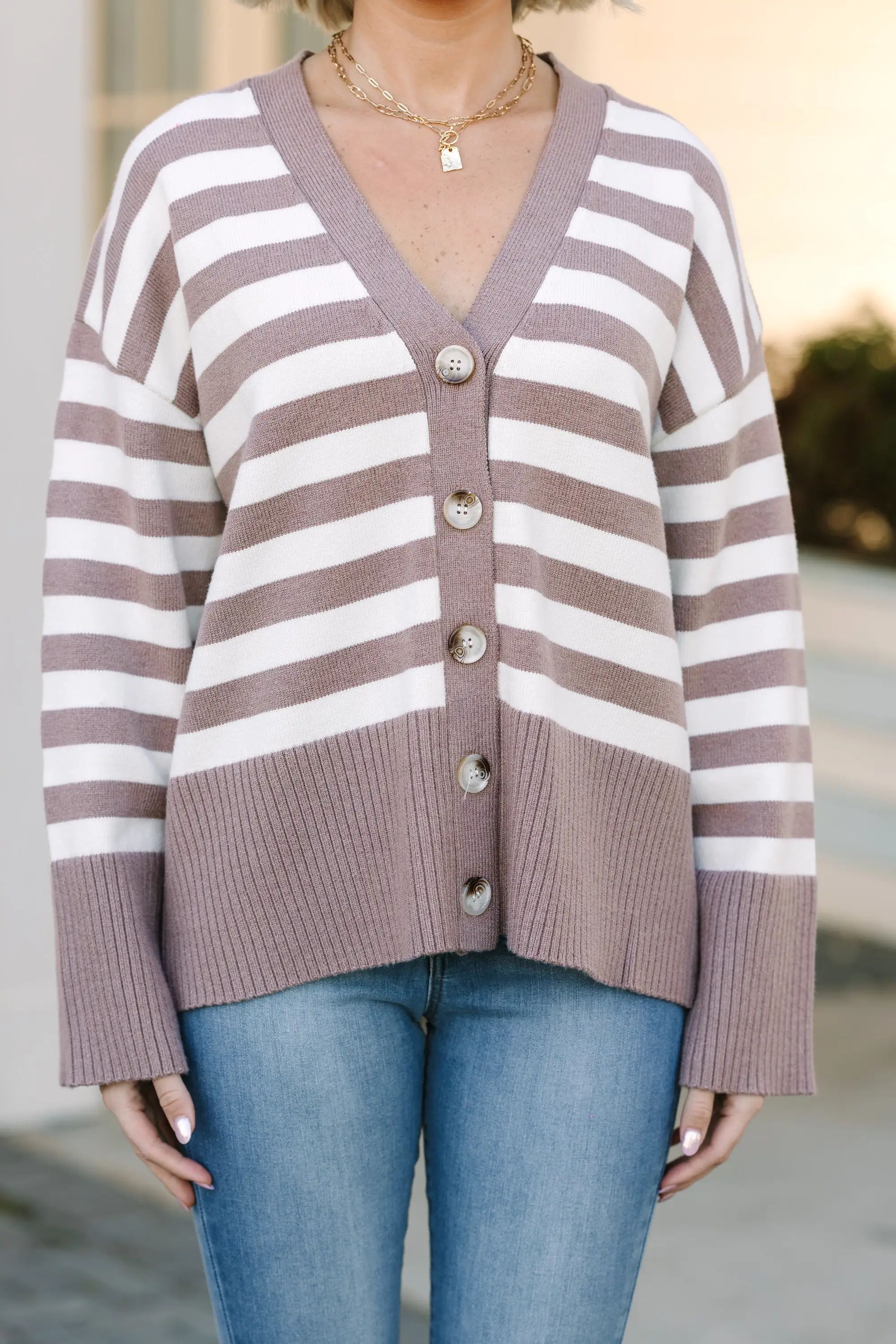 Believe In Me Mocha Brown Striped Cardigan