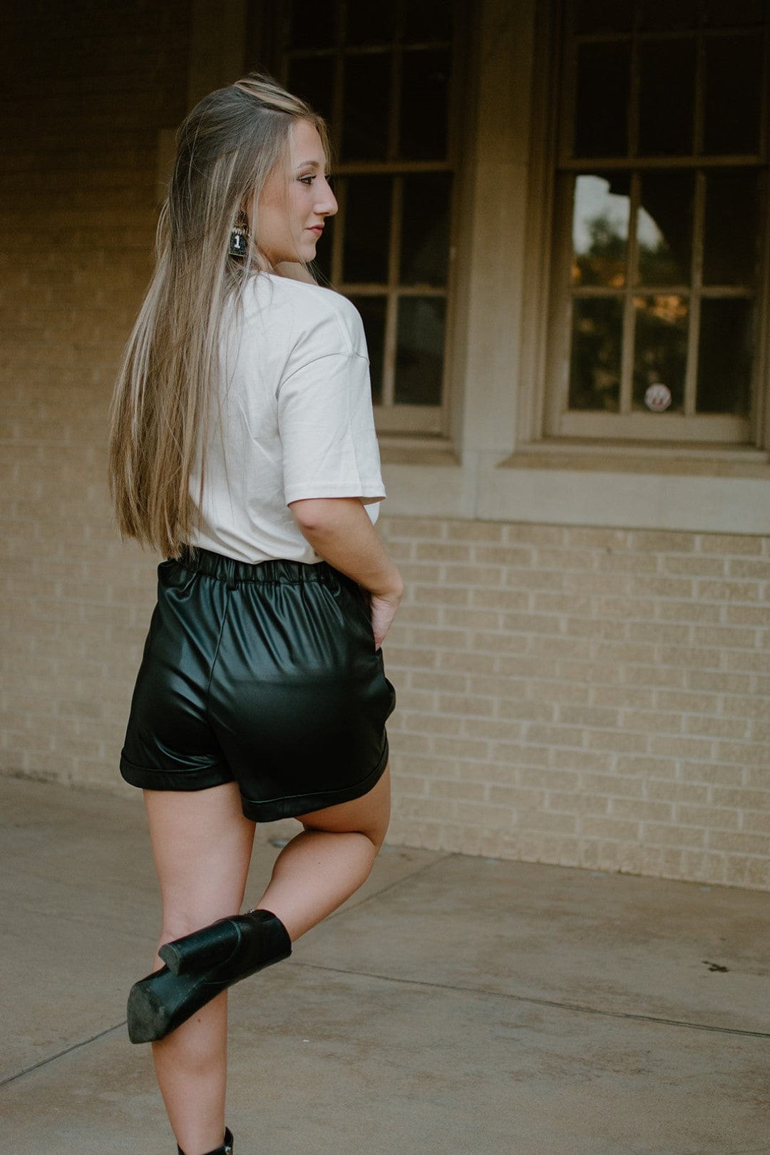 Black Leather High Waist Shorts