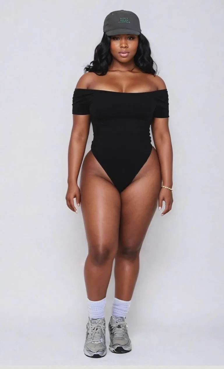 Black Short Sleeve Body By Babes Thong Bodysuit