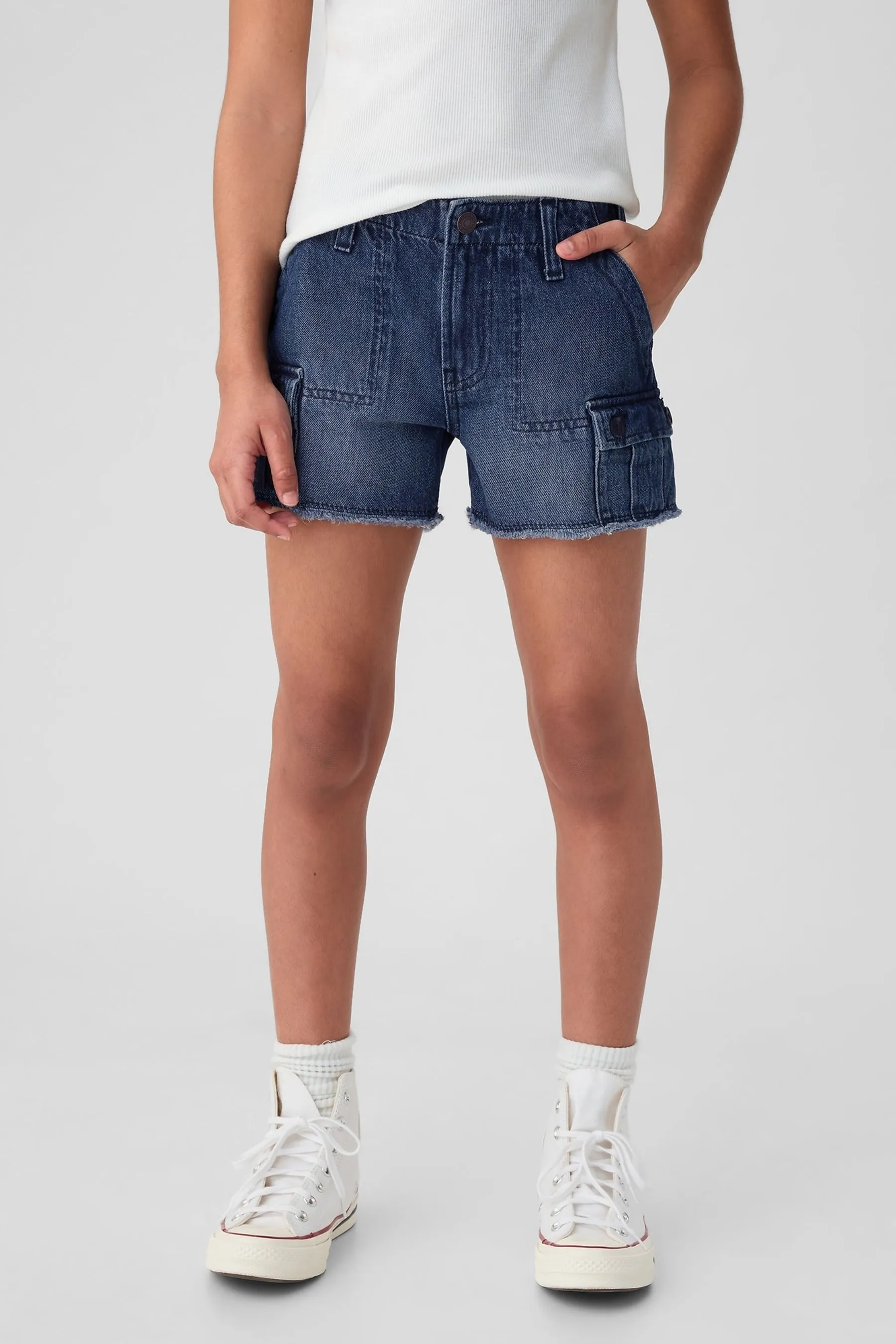 Blue Low Rise Stride Cargo Denim Shorts (5-13yrs)