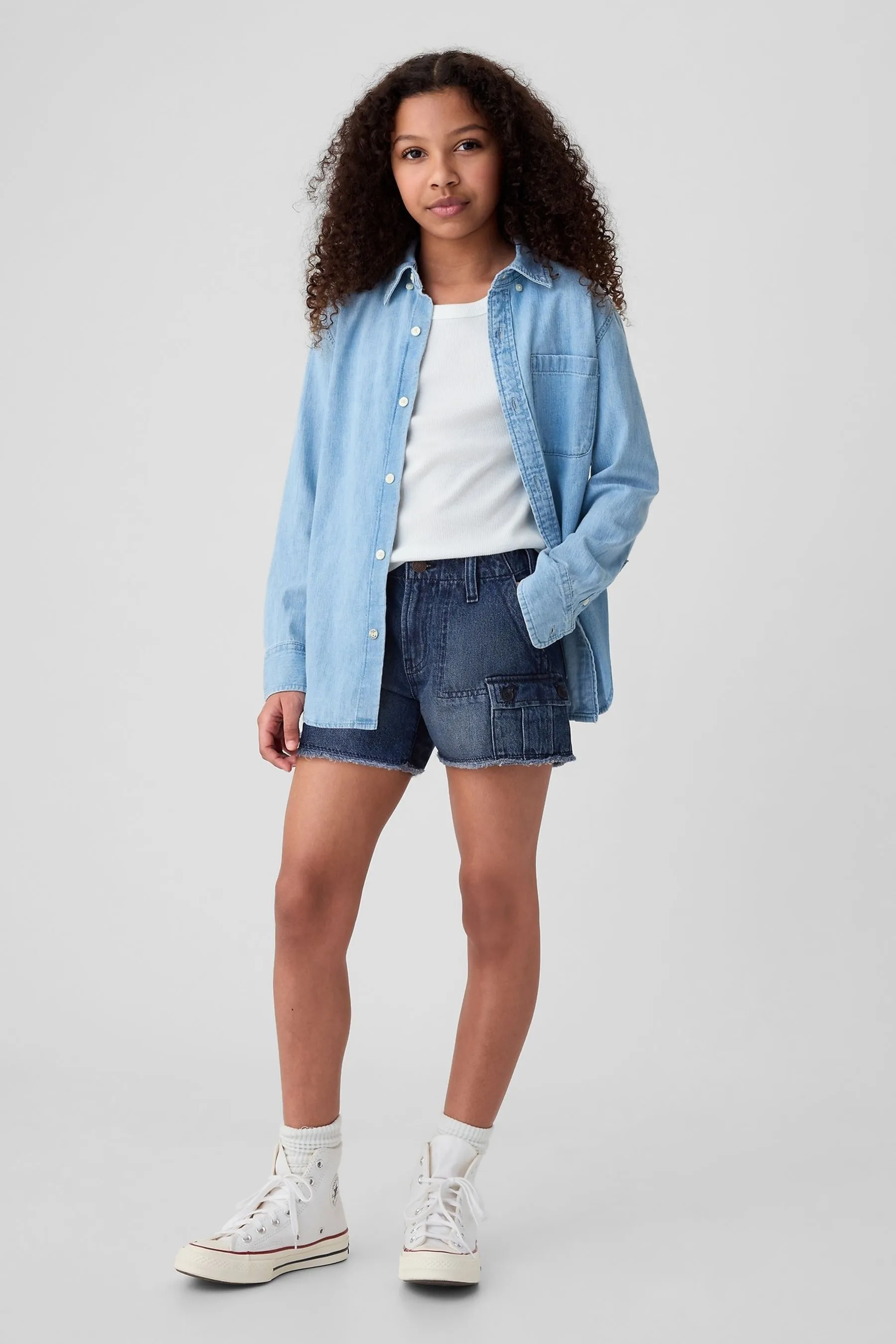 Blue Low Rise Stride Cargo Denim Shorts (5-13yrs)