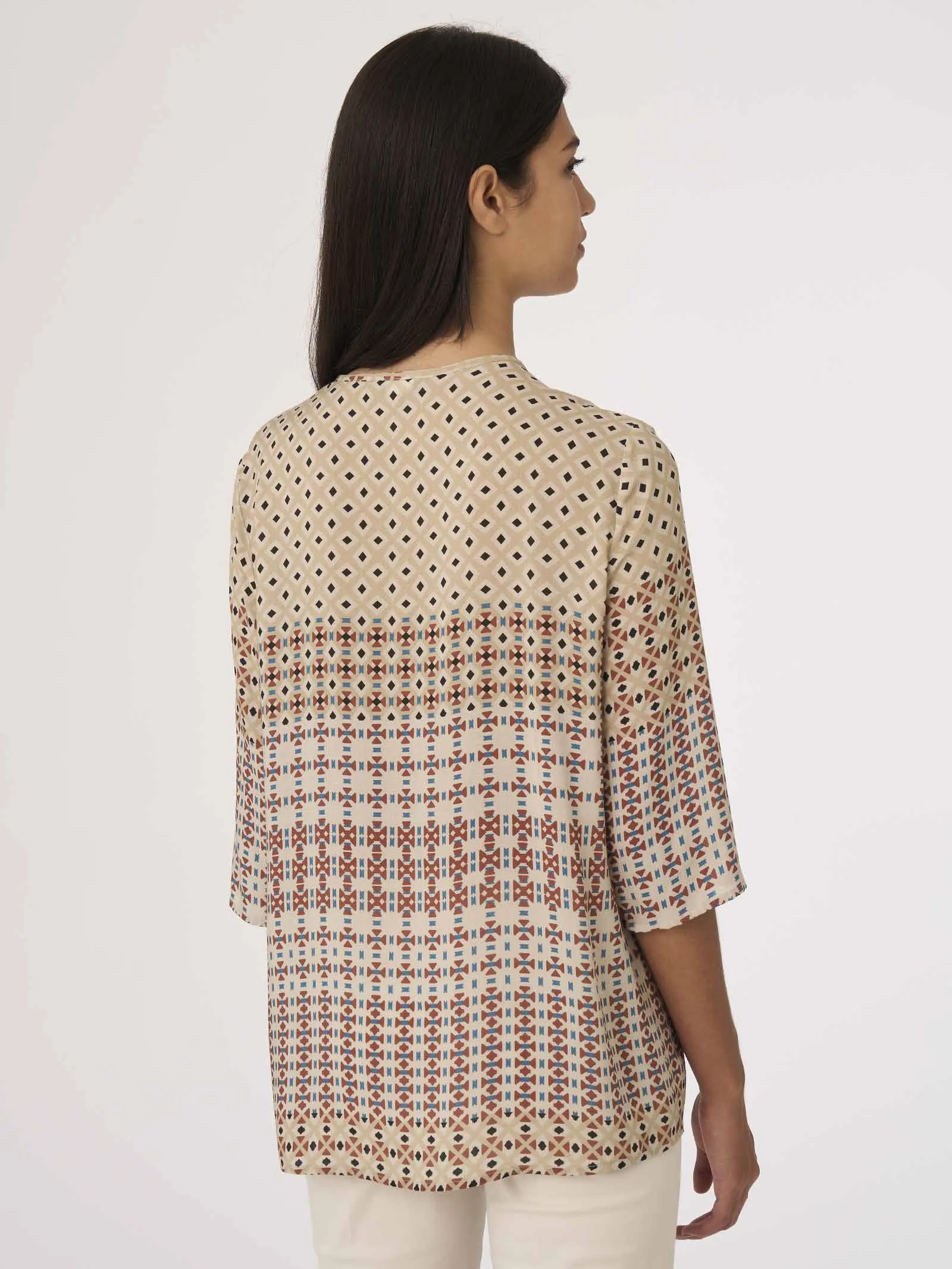 Blusa in mussola di EcoSeta con stampa geometrica - Fant. Irish Cream