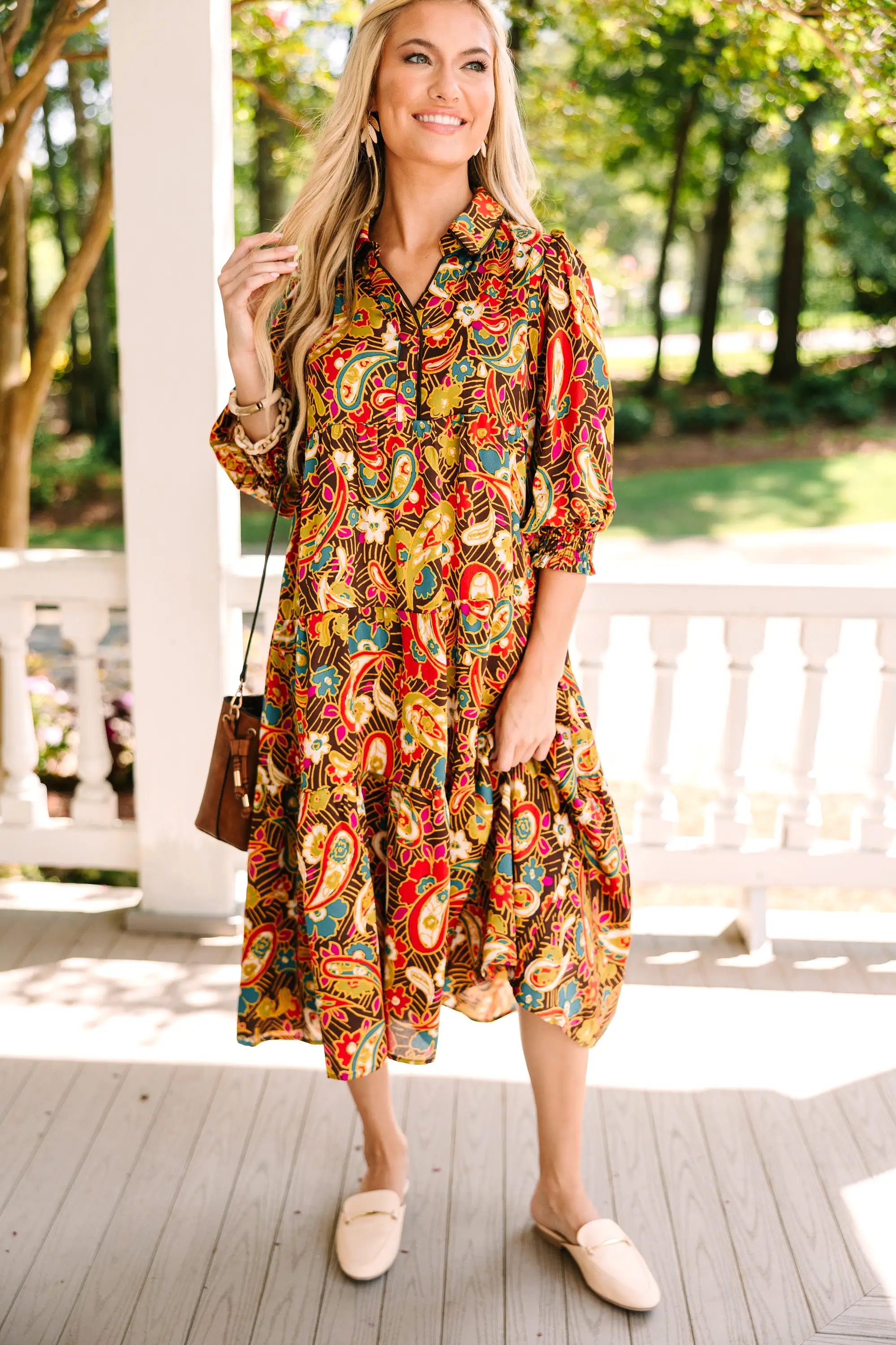 Change Your Mind Mocha Brown Paisley Midi Dress