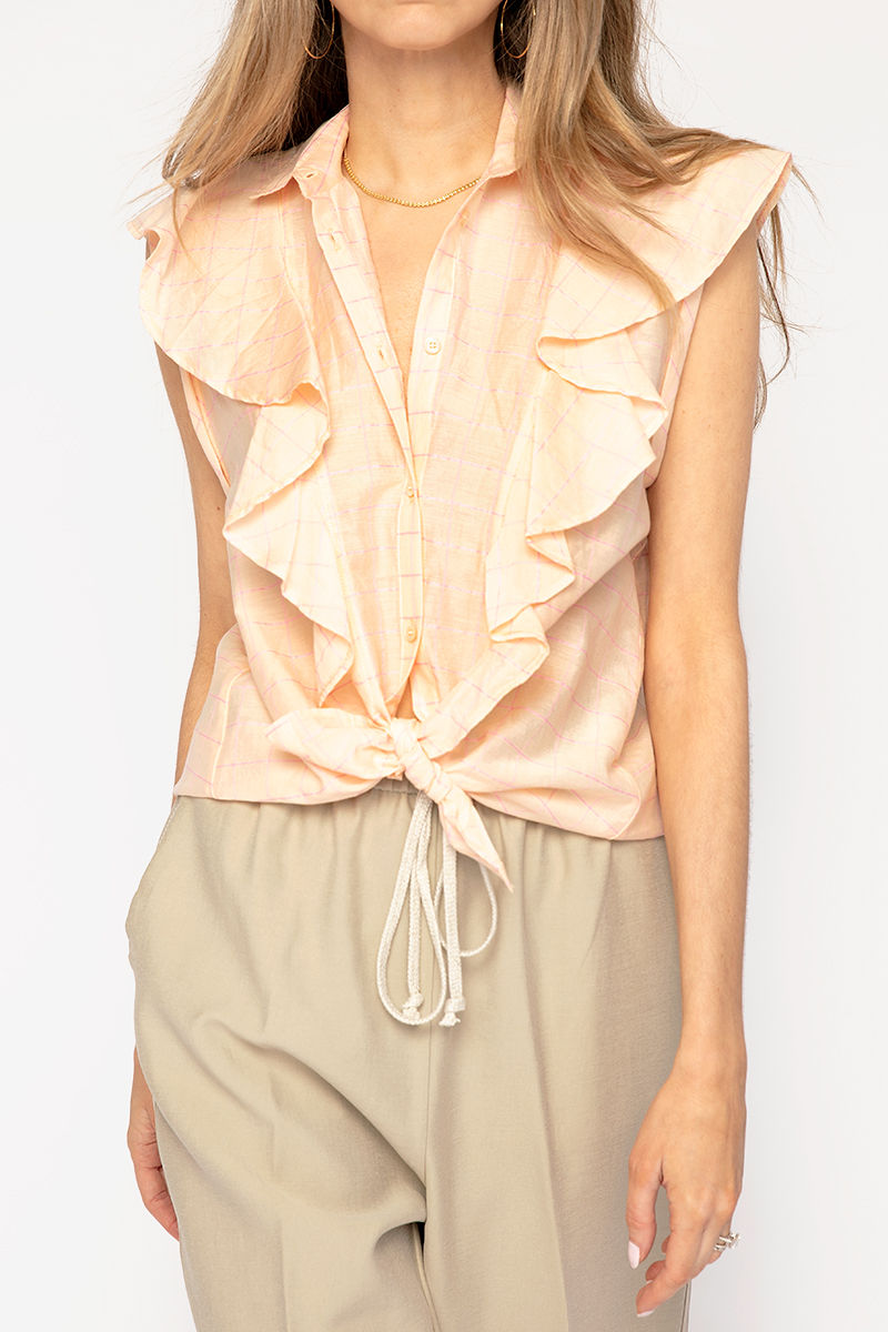 Check Ruffle Top in Pesca