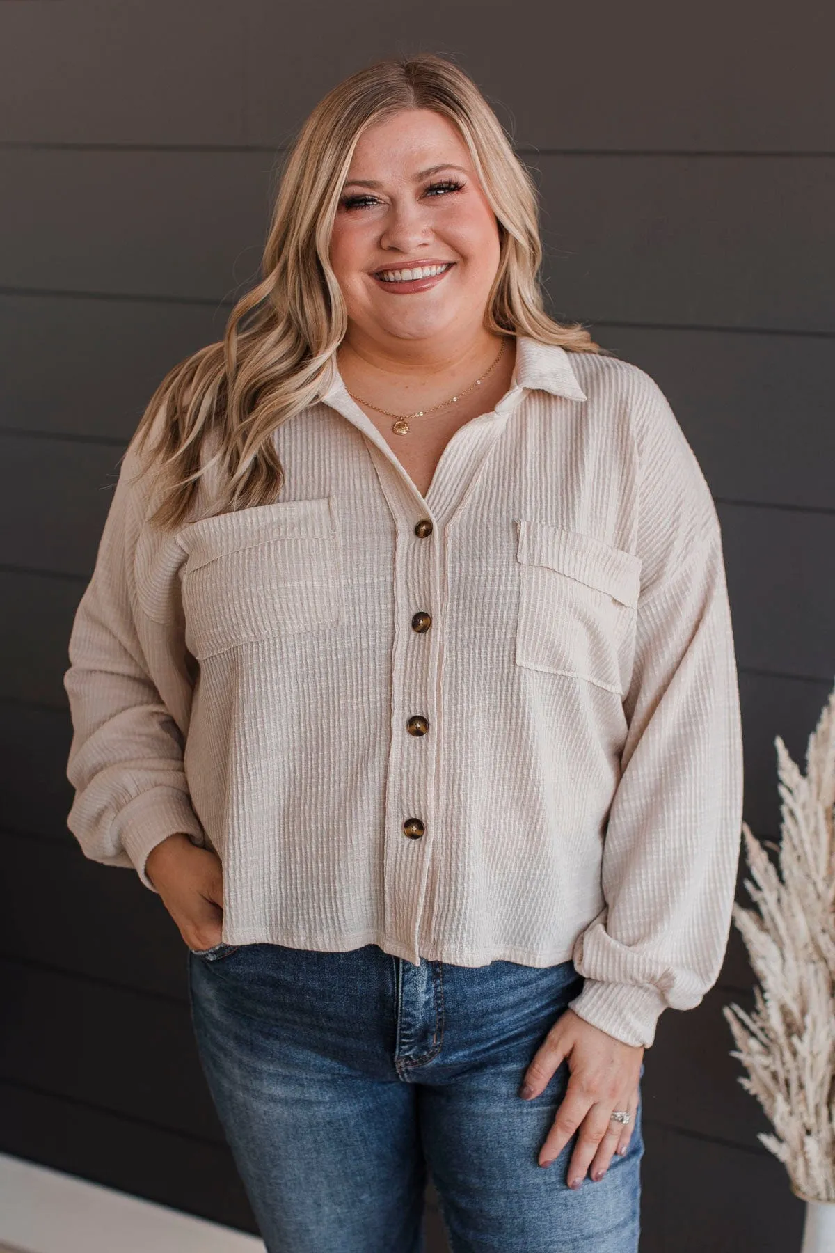 Completely In Love Button Top- Cream