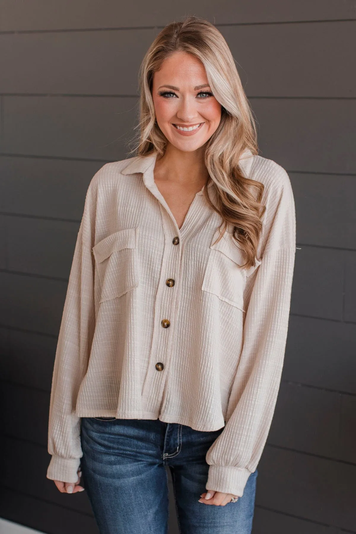 Completely In Love Button Top- Cream