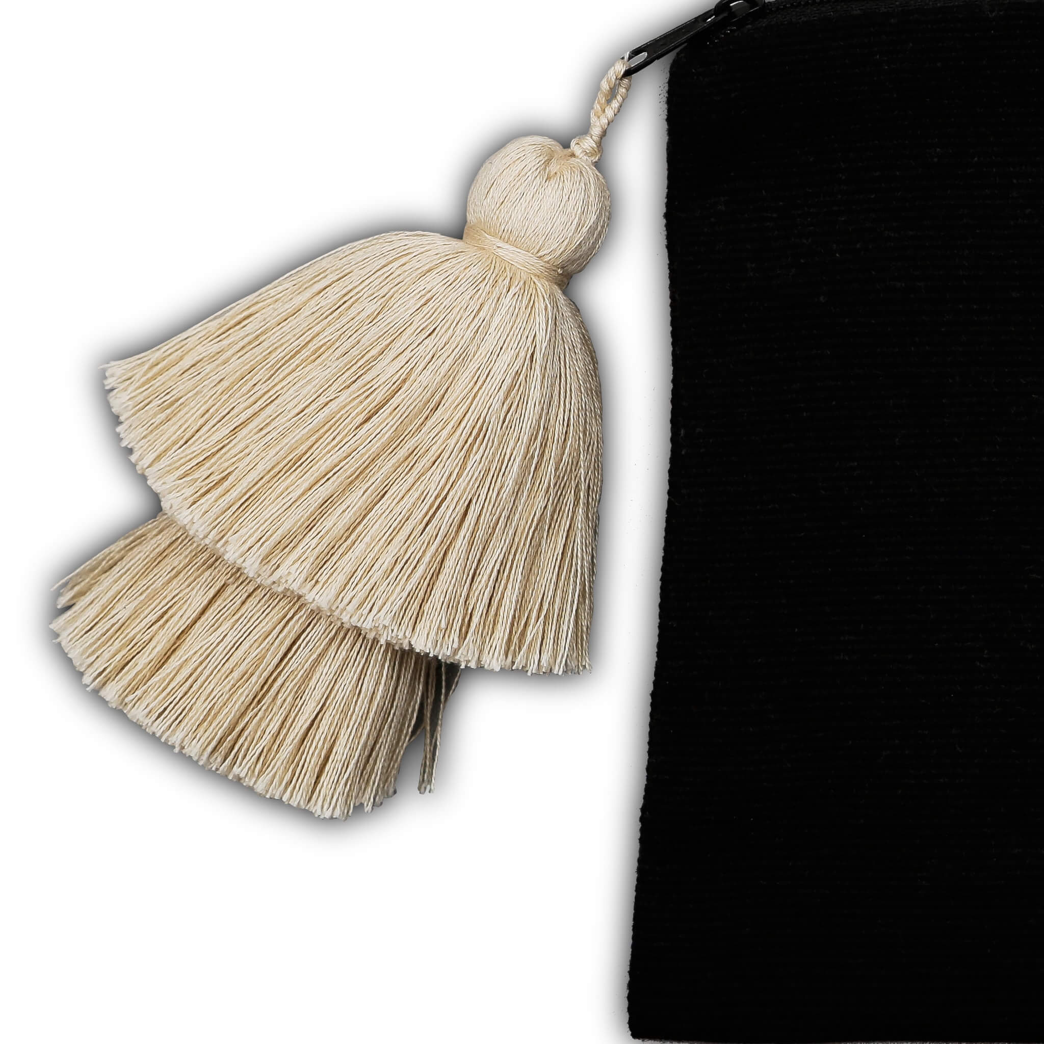 Cotton Pouch in Black with Cream Tassel