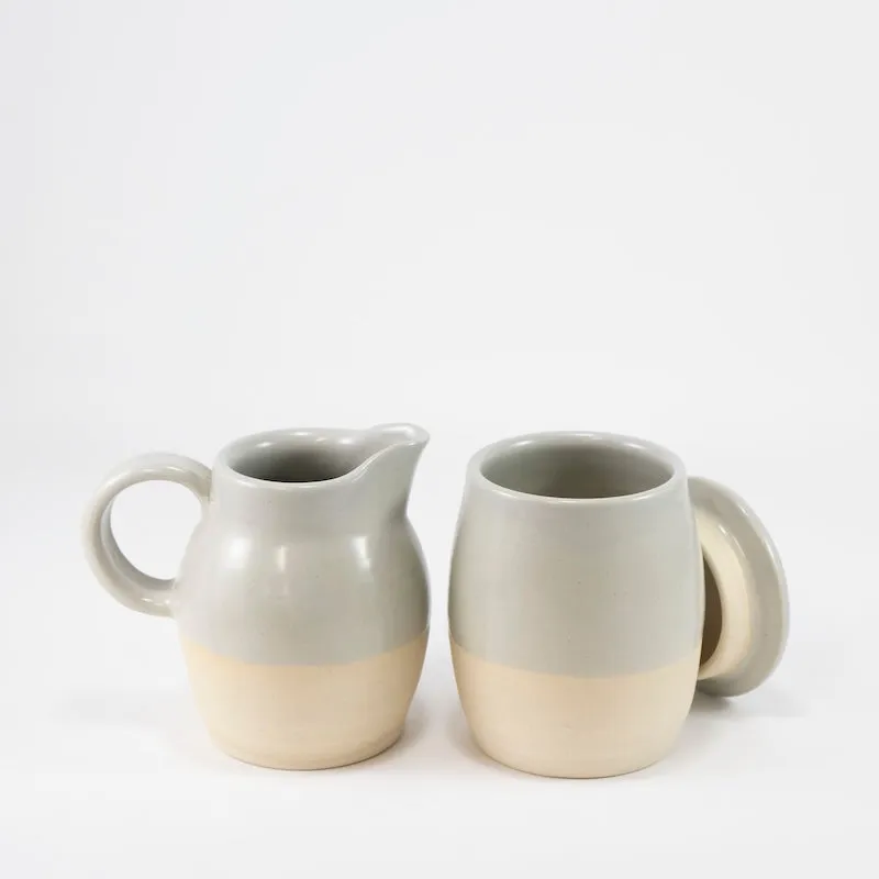 Cream and Sugar Set in Mist Glaze