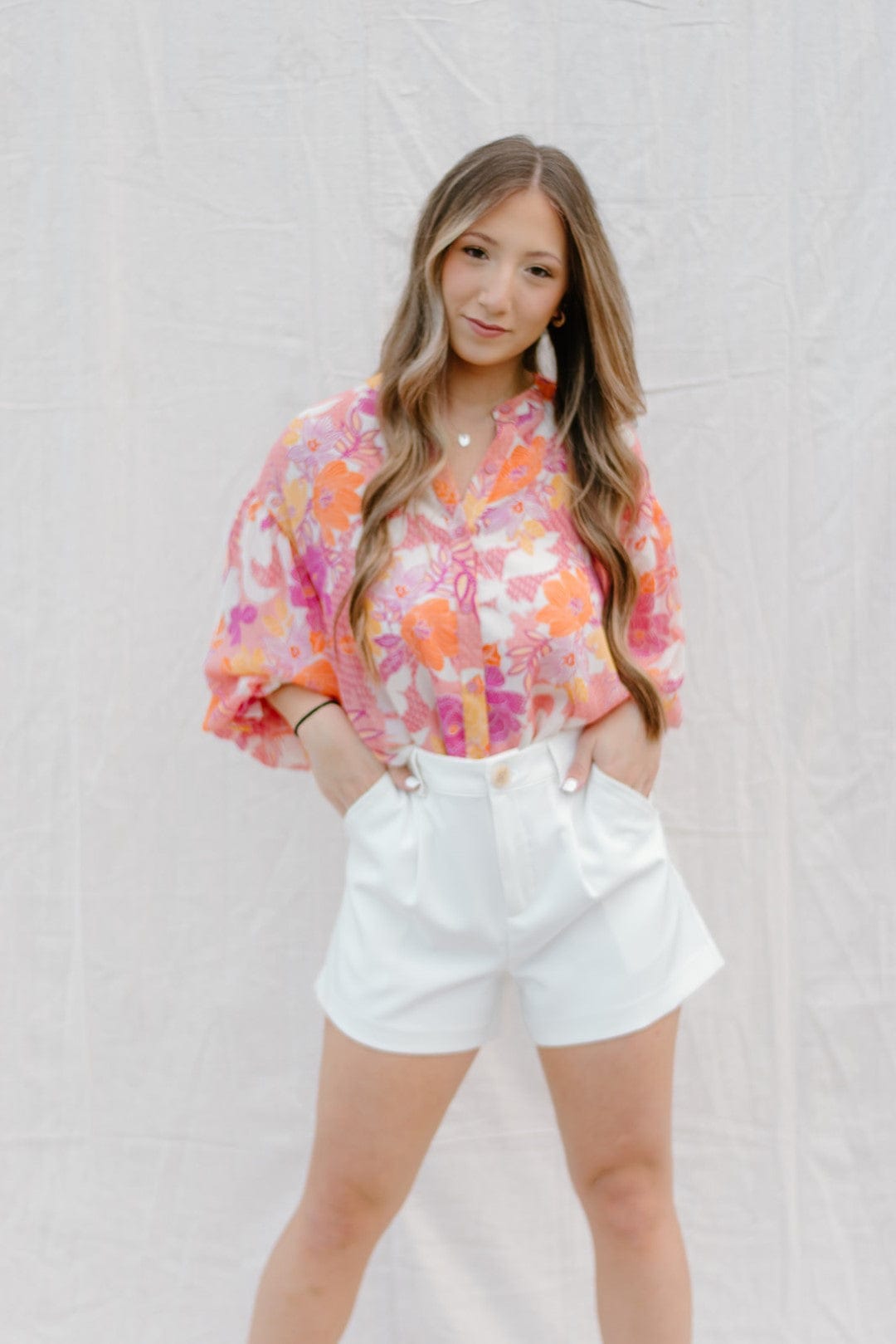 Cream High Waisted Flowy Shorts