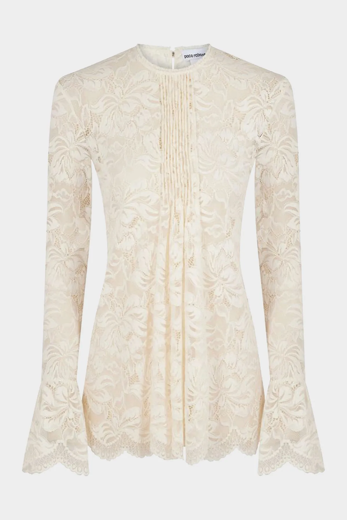 Cream Pleated Lace Top in Ivory