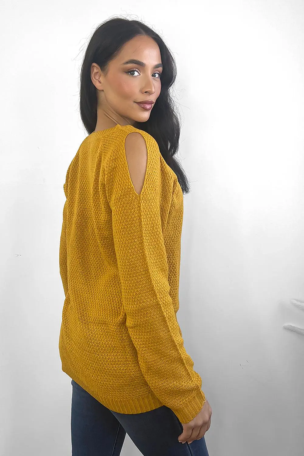 Crochet Knit Cold Shoulders Pullover