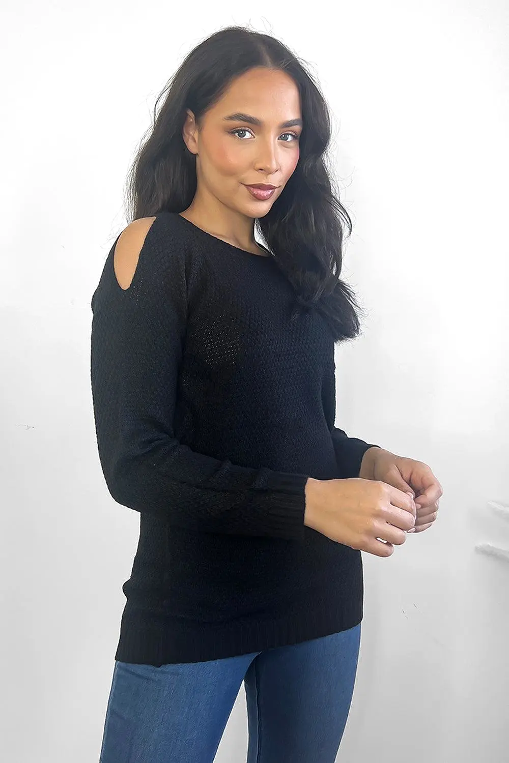 Crochet Knit Cold Shoulders Pullover