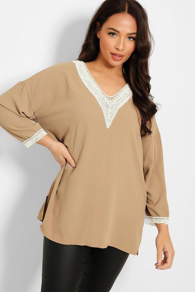 Crochet Lace V-Neck Detail Lazy Fit Blouse