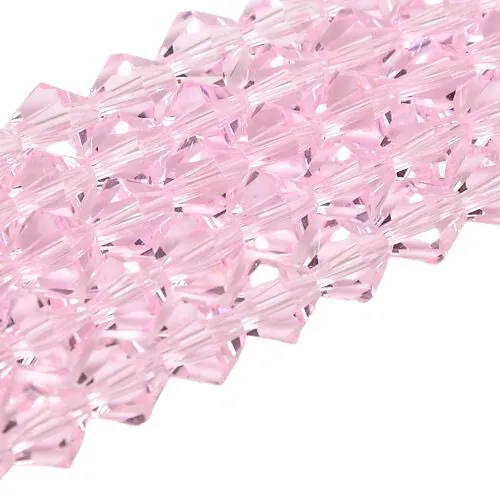 Crystal Glass Beads, Austrian Crystal 5301, Faceted, Bicone, Top Drilled, Pink, 3mm