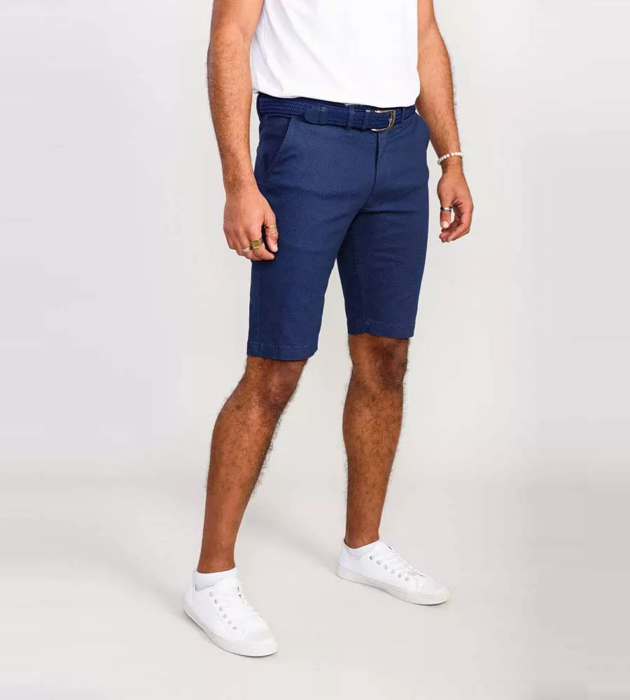 D555 Mens Navy Stretch Chino Shorts With All Over Print (WARREN)