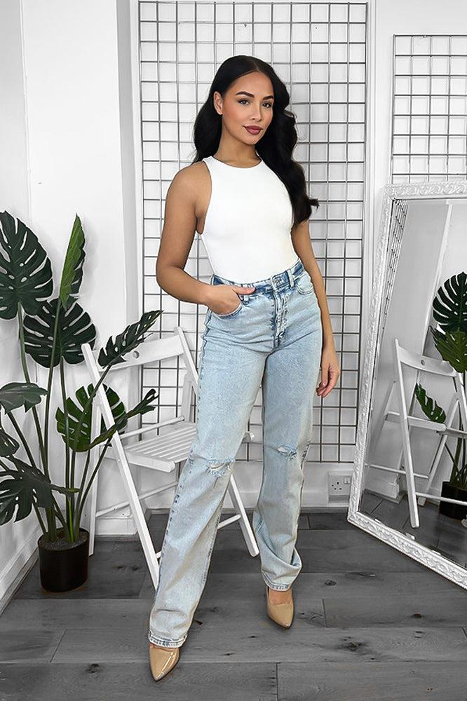 Denim Sky Ripped Knee High Waist Mum's Jeans