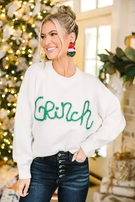 Feeling Grinchy Cream White Script Sweater