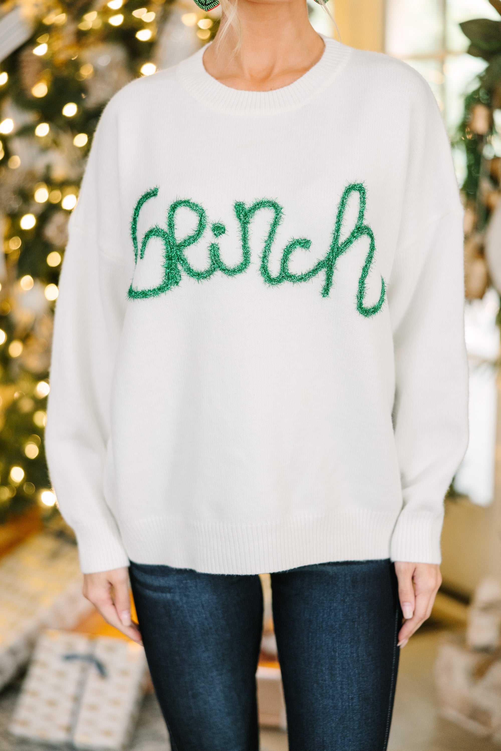 Feeling Grinchy Cream White Script Sweater