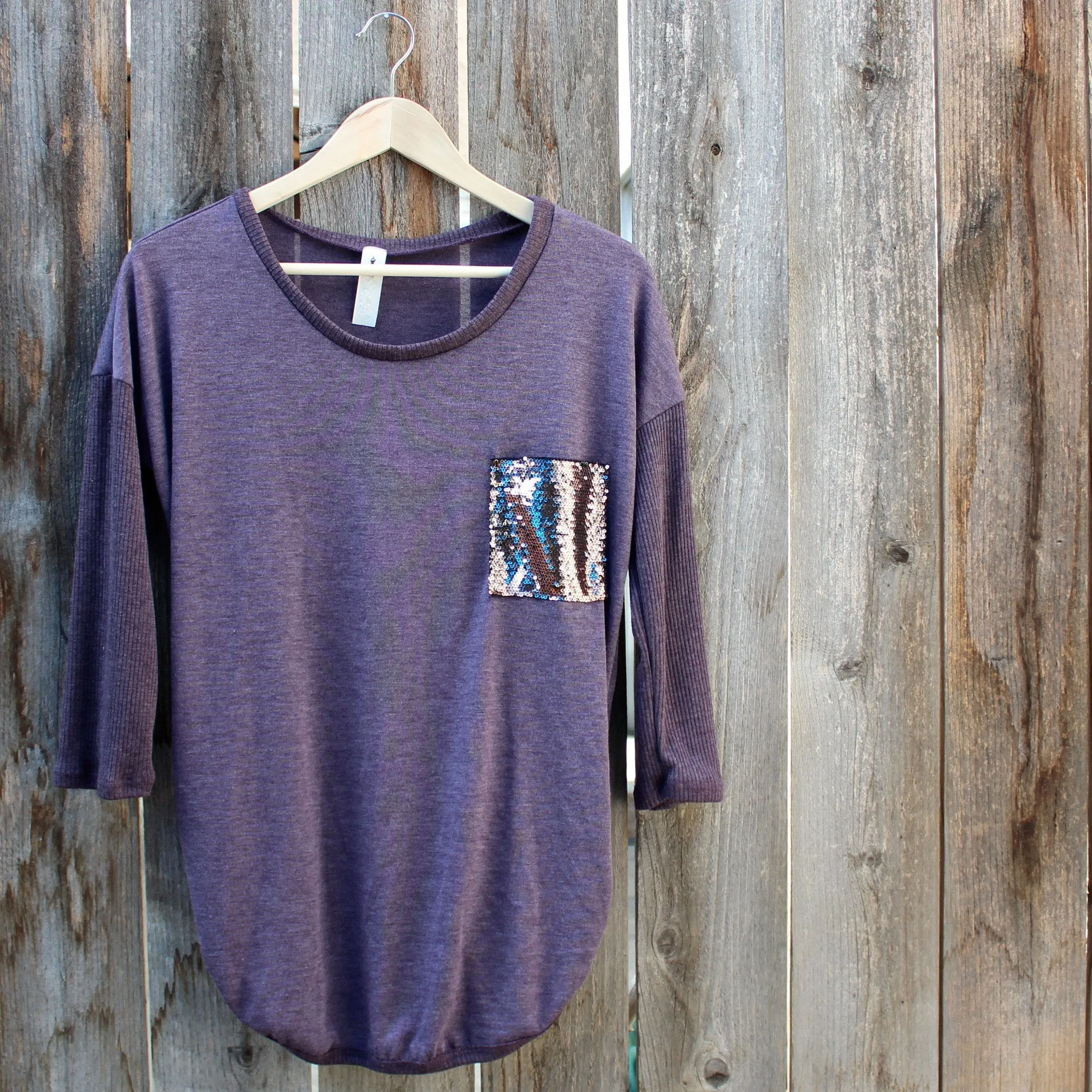 Final Sale - Sequin Pocket Tunic Top in Plum