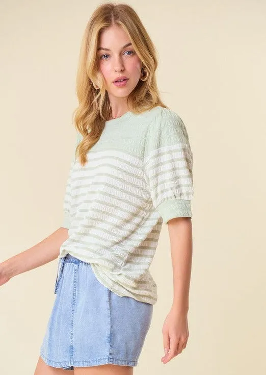 FINAL SALE - Striped Puff Sleeve Top - 2 Colors!