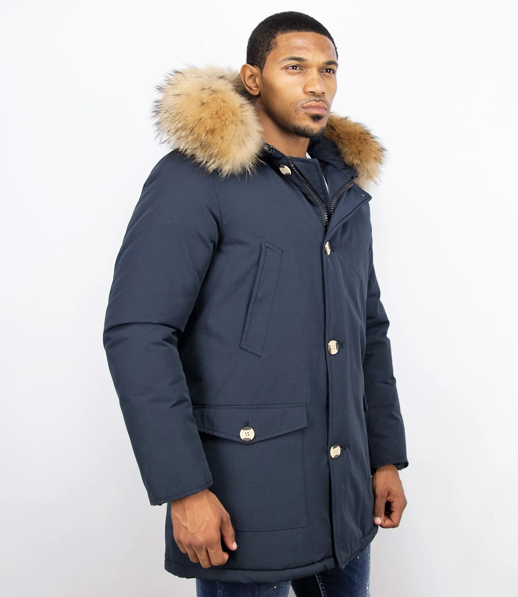 Fur Collar Coat | Men Winter Coat Wooly Long |