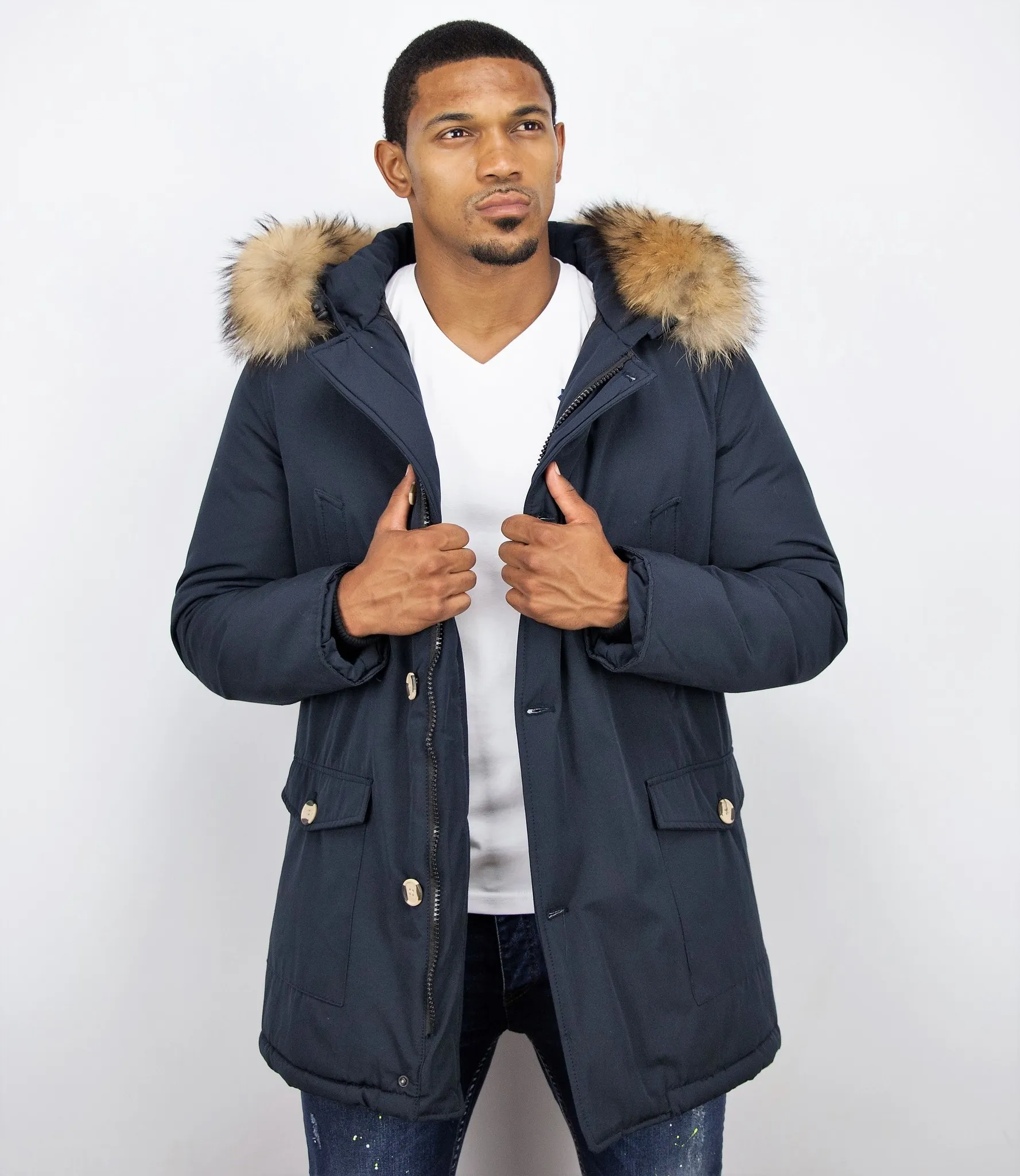 Fur Collar Coat | Men Winter Coat Wooly Long |