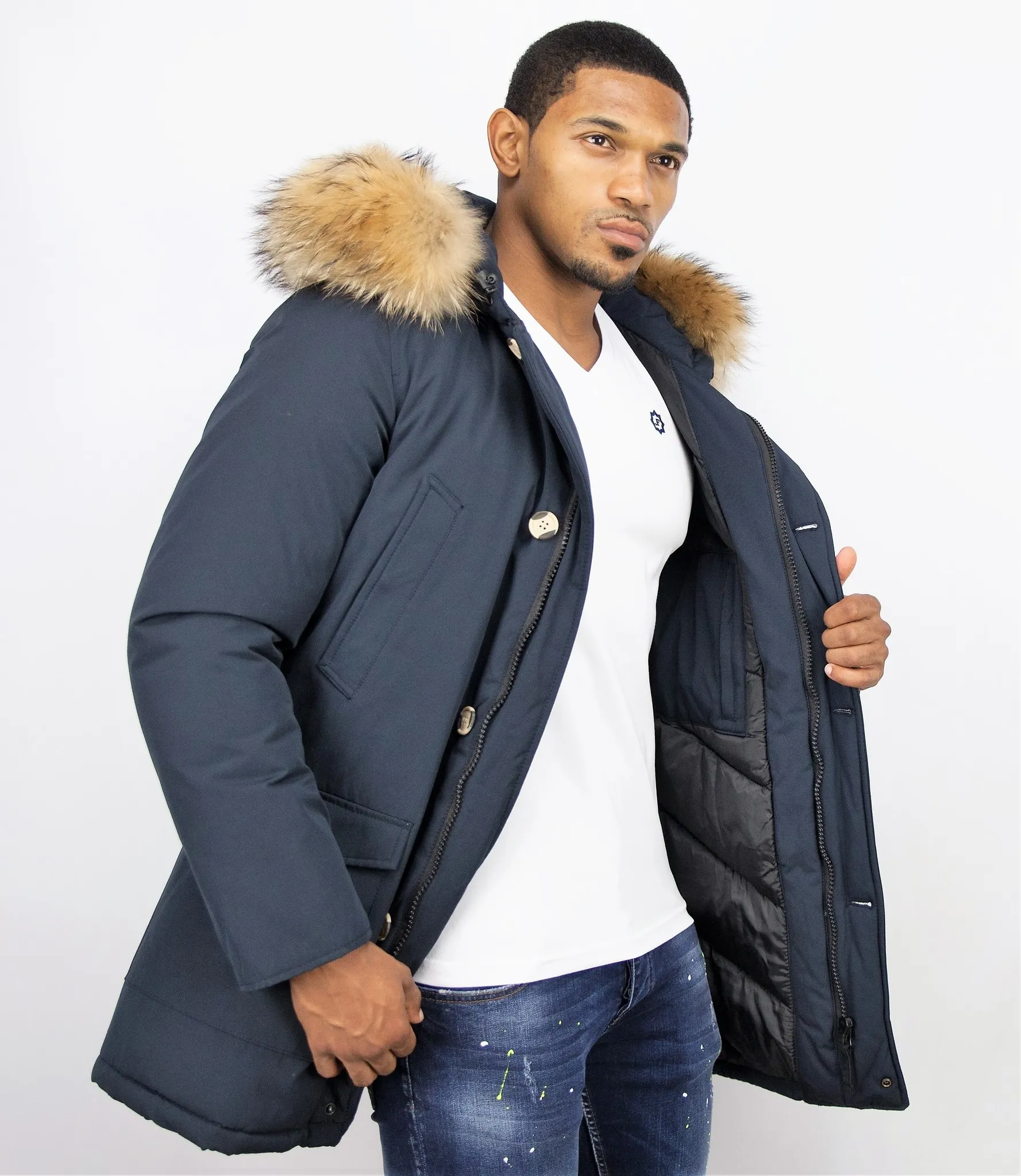 Fur Collar Coat | Men Winter Coat Wooly Long |