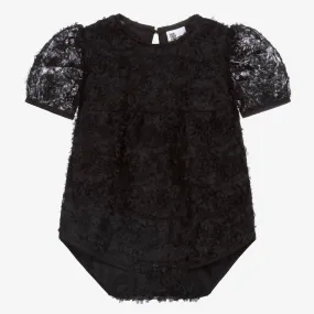 Girls Black Floral Lace Bodysuit